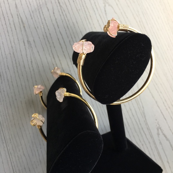 Boho Gold Metal Pink Crystal Wired Bangle Bracelet - Picture 4 of 8